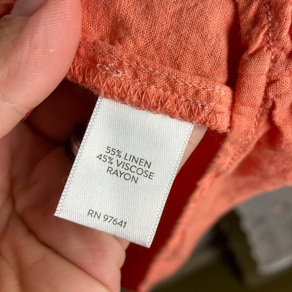 J Jill Size M Button Up Blouse Top Pink Orange Ombre Roll Tab Sleeves Linen - Picture 3 of 6